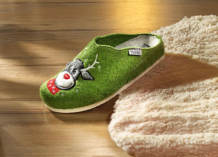 Slippers met wolvilt bovenwerk GROEN