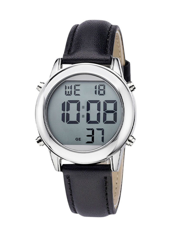 Digitaal radiogestuurd herenhorloge met sprekende tijdaanduiding 