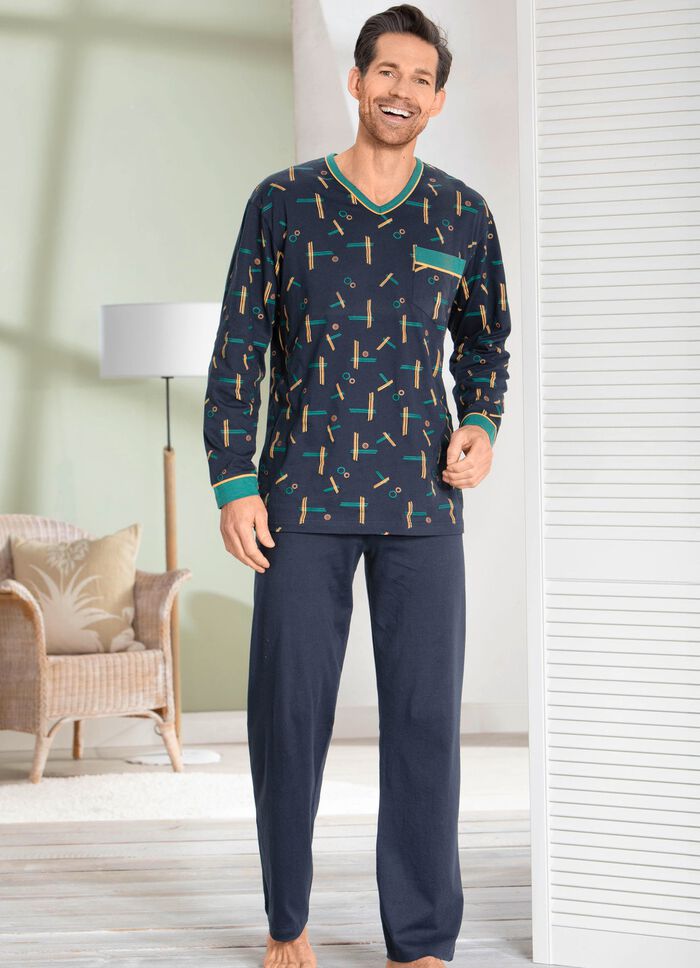 Pyjama met bovenstuk met patroon, V-hals en borstzak 