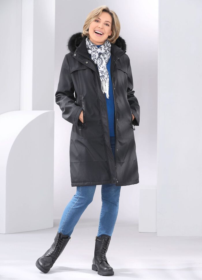 Korte jas met vaste imitatiebontrand 