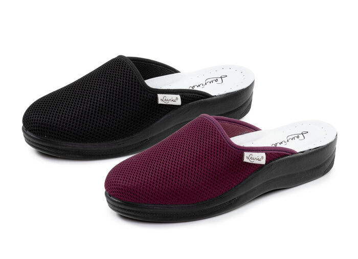 Laurina, duopack, klassieke damespantoffels, breedte G, gemaakt van meshmateriaal 1X BORDEAUX, 1X SCHWARZ