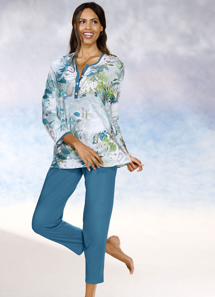 Pyjama met lange mouwen en 7/8-broek PETROL-MEERKLEURIG