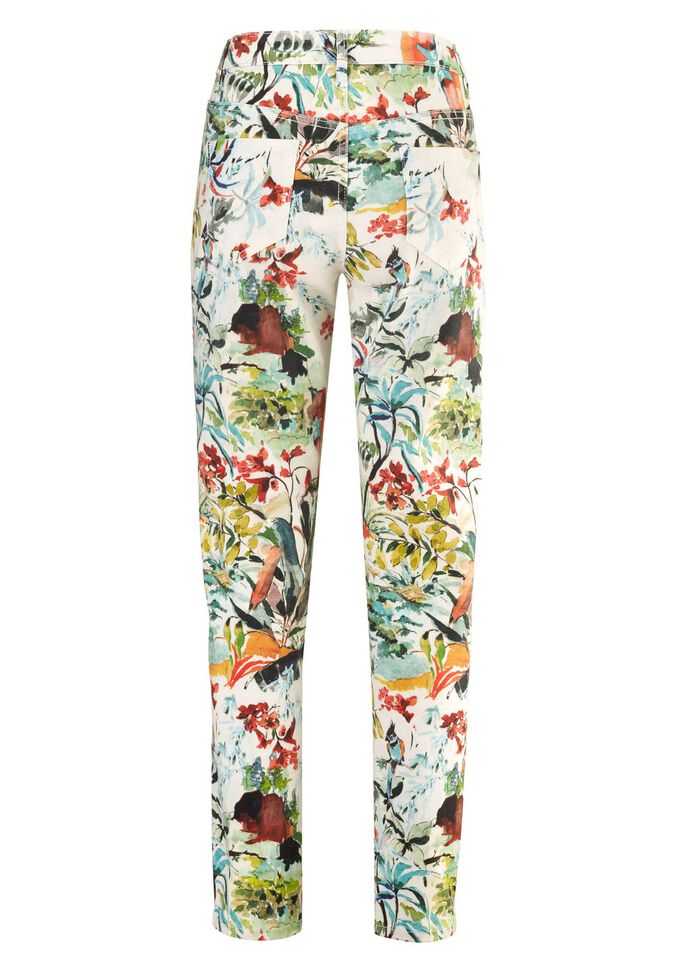 Broek met schitterende kleurenprint 
