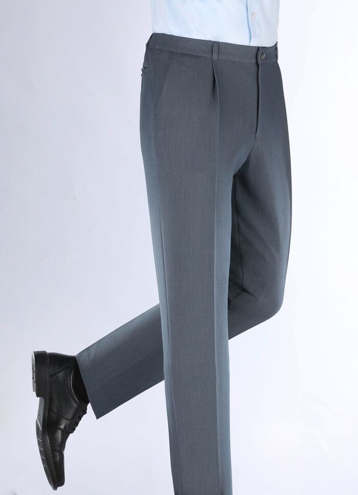 "Klaus Models" broek met plooien in 3 kleuren ROOKBLAUW GEM&Ecirc;LEERD