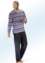 Set van twee pyjama's met V-hals, streepmotief en borstzakje 1X BES, 1X GRIJS