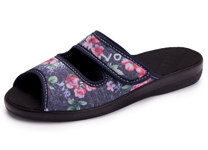 Tweepack klassieke damespantoffels, breedte H, met klittenbandsluiting 1 X BLAUW, 1 X ROOD