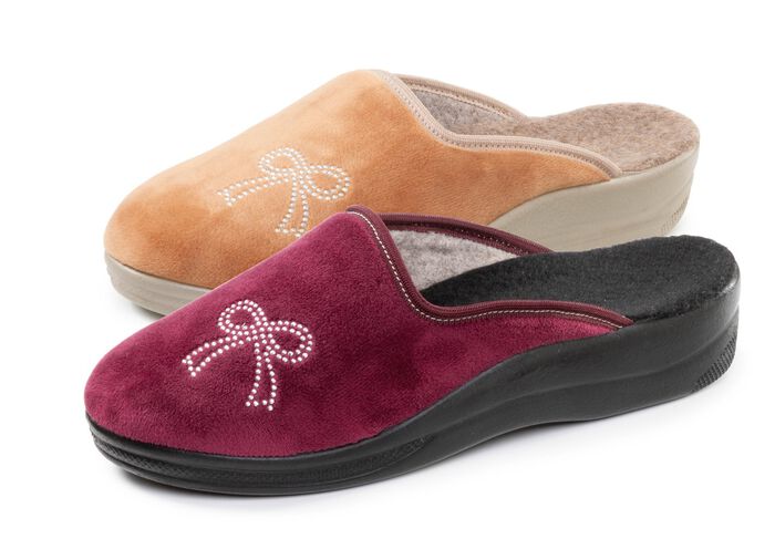 Tweepack klassieke damespantoffels, breedte G, met fonkelende strass-steentjes 