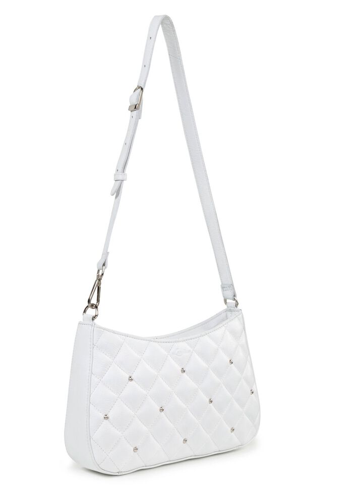 Laurina tas met trendy quilting en decoratieve klinknagels 