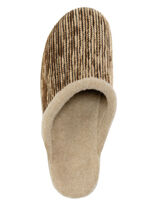 Laurina pantoffels van iriserend corduroy materiaal met vilten bies CAMEL