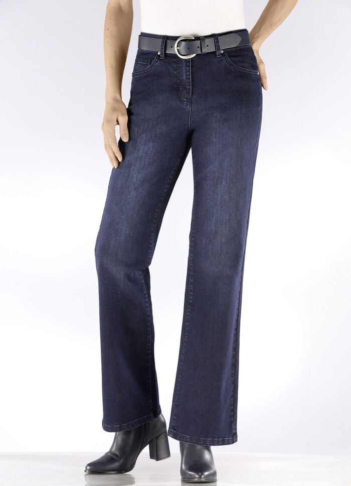 Jeans met modieuze beenwijdte DUNKELBLAU