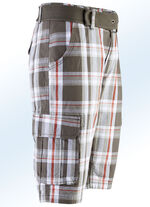 Bermudashort met riem en cargozakken in 2 kleuren OLIJF-WIT