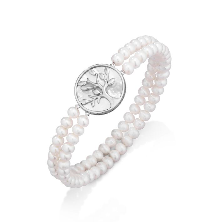 Elastische 2-rijige armband met zoetwaterkweekparels 