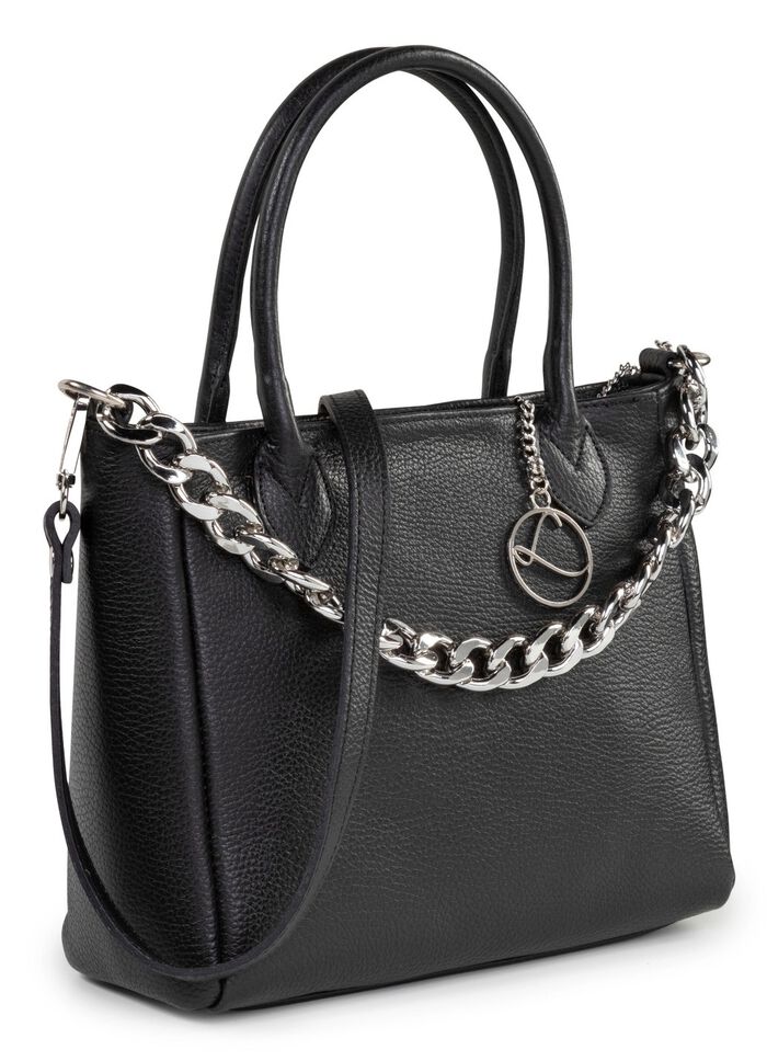 Laurina tas van generfd nappaleder met decoratieve ketting ZWART