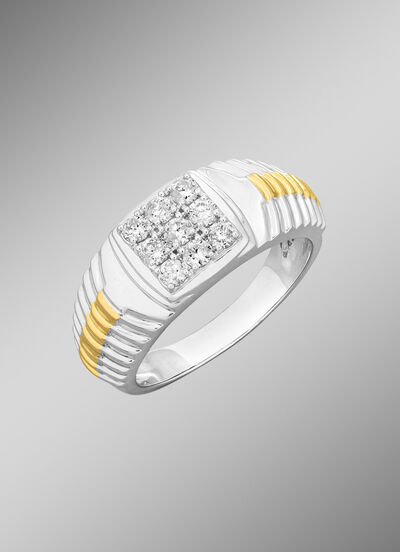 Hoogwaardige herenring in bicolor met diamanten 