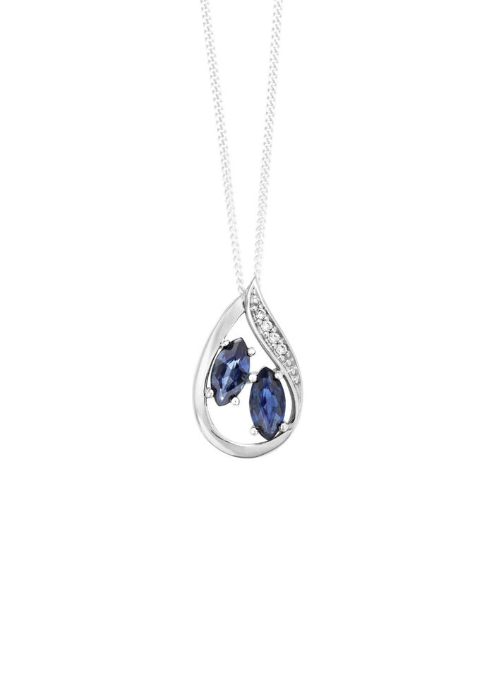 Elegantie in druppelvorm: hanger met saffier en 4 diamanten 