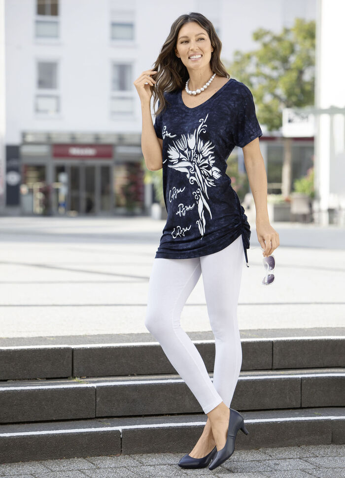 Lang shirt in batiklook in 2 kleuren MARINEBATIK