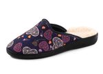 Set van twee gevoerde damespantoffels, breedte H, met textielprint 1X BORDEAUXROOD, 1X MARINEBLAUW
