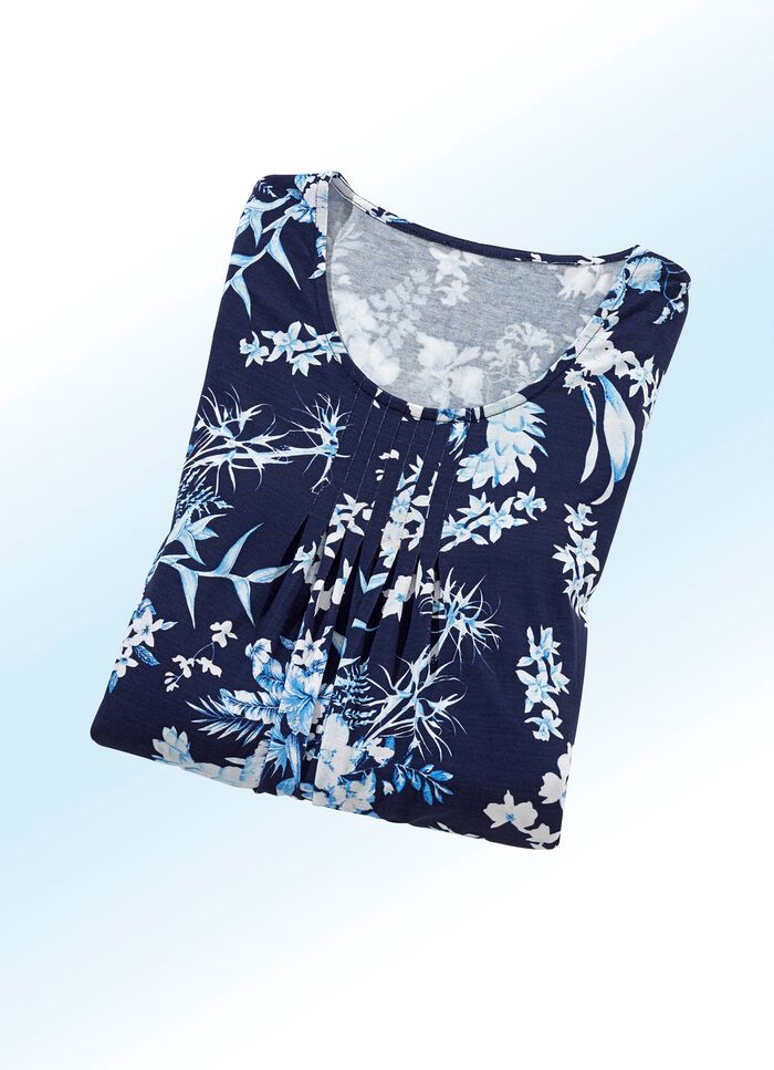 Lang shirt met subtiele plooi in 4 kleuren MARINE-ECRU