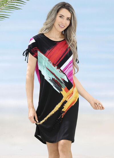 Laurina-jurk met inkjetprint en plooibare mouwen 