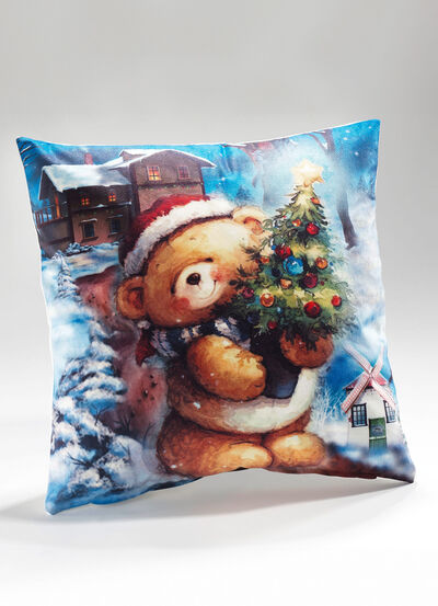 Kussensloop "Teddybeer met Kerstboom" 