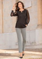 Shirt met lange chiffonmouwen ZWART