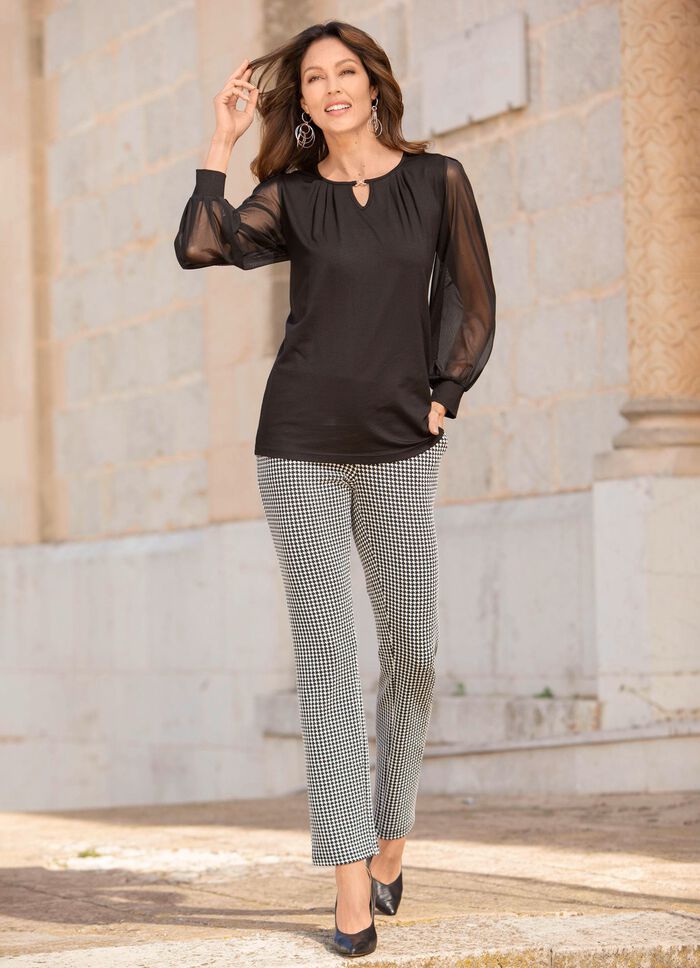 Shirt met lange chiffonmouwen ZWART