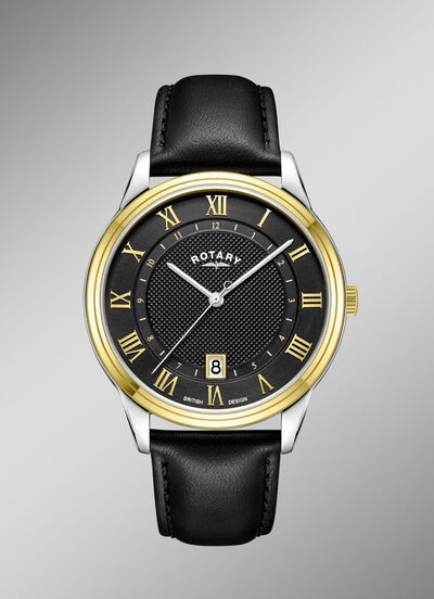 Rotary quartz herenhorloge met leren band 