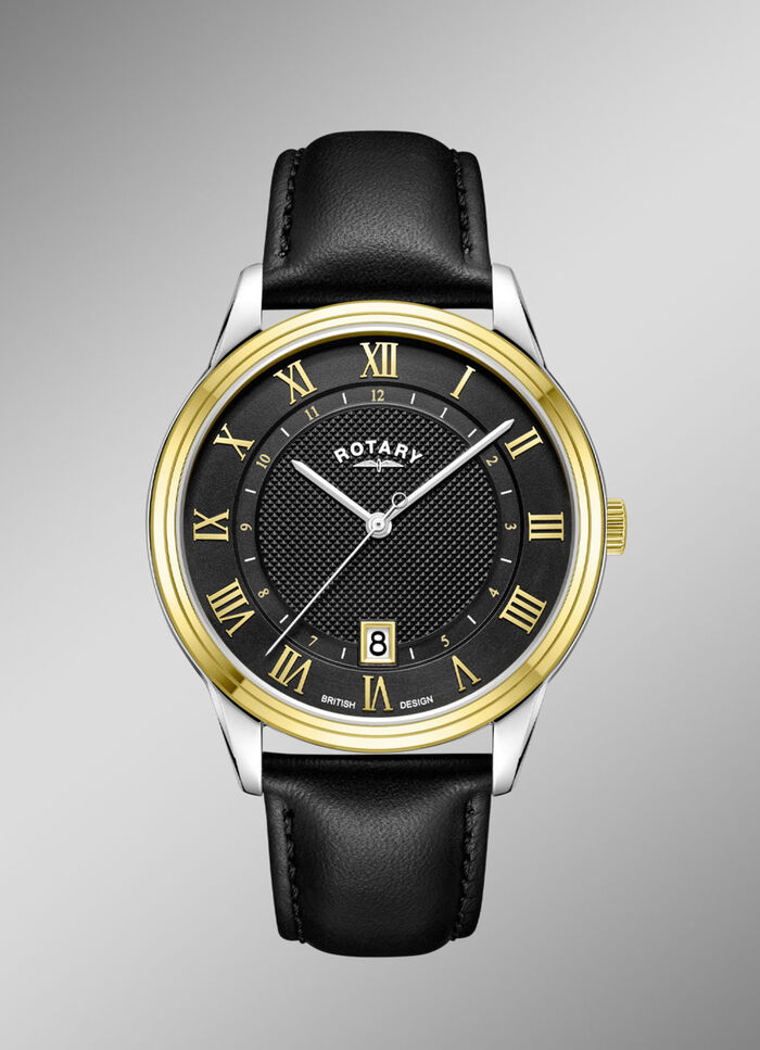Rotary quartz herenhorloge met leren band 