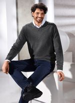 Effen V-hals trui in 4 kleuren ANTRACIET GEM&Ecirc;LEERD