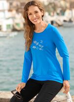 Shirt met strass-versiering op de voorkant KONINGSBLAUW