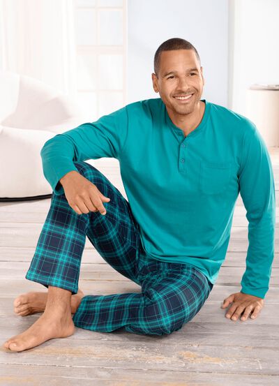 Pyjama met knoopsluiting en open randen 