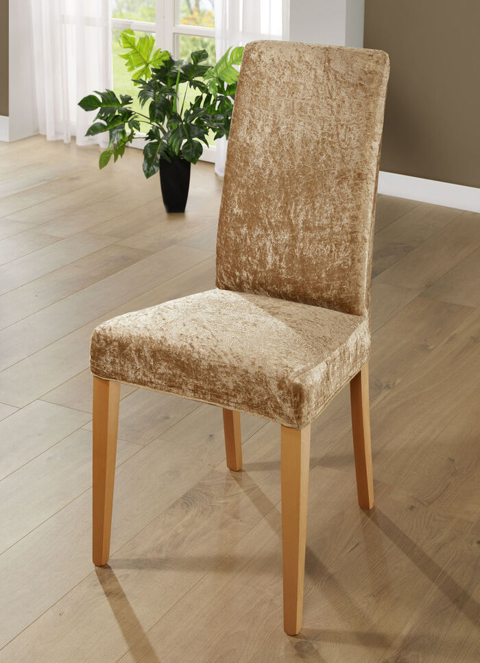 Elegante en duurzame stretchhoezen in fluwelen look BEIGE
