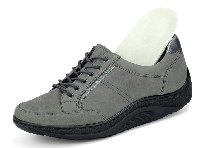 Waldläufer veterschoen met elegante metallic leren inzetstukken GRAFIET