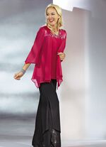 2-delige blouseset met glanzende satijnen bies 