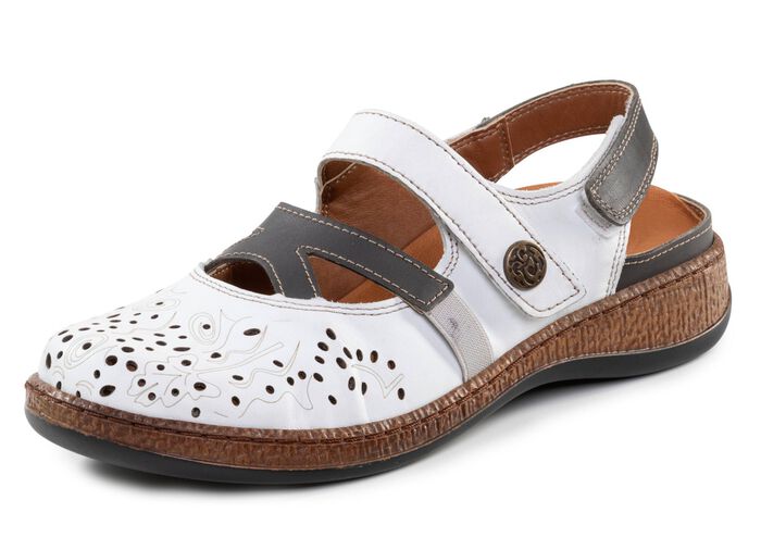 ELENA EDEN pantoffels van gedeeltelijk reli&euml;f nappaleer WIT-GRIJS