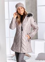 Korte mantel met afneembare kunstbont kraag 