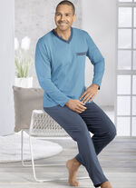 Twee-pack pyjama's met V-hals en open zomen 