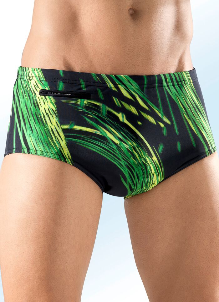 Zwembroek met hoge taille en kleurrijke all-over print ZWART-GROEN-GEEL