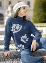 Trui met intarsia DENIM BLAUW-WIT