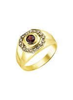 Hoogwaardige herenring met granaat en diamanten 