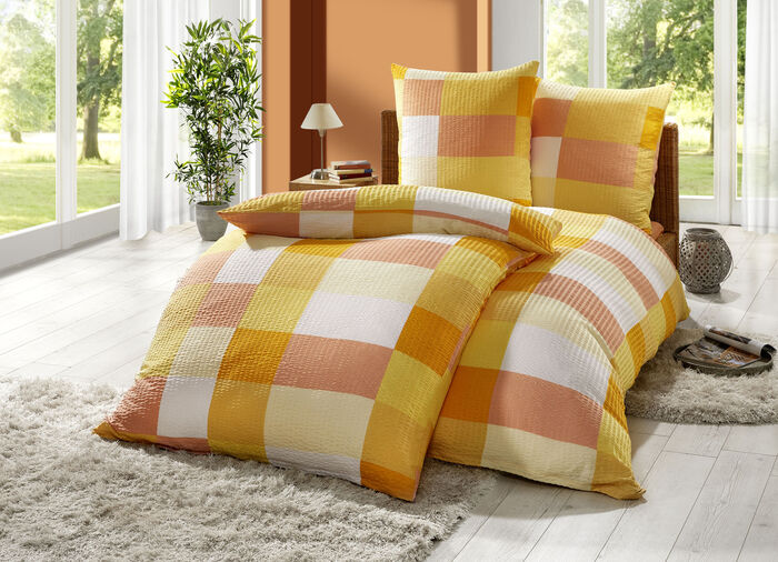 Microvezel seersucker beddengoedset GEEL-ORANJE