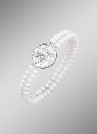 Elastische 2-rijige armband met zoetwaterkweekparels 