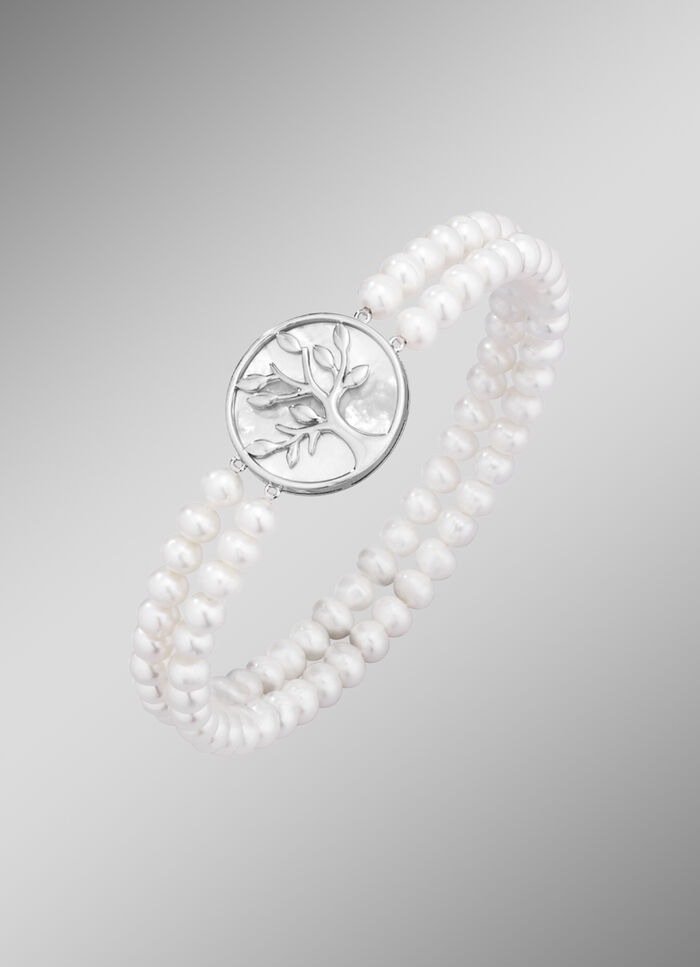 Elastische 2-rijige armband met zoetwaterkweekparels 