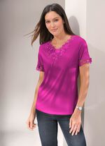 Shirt met bloemenkant in 5 kleuren MAGENTA