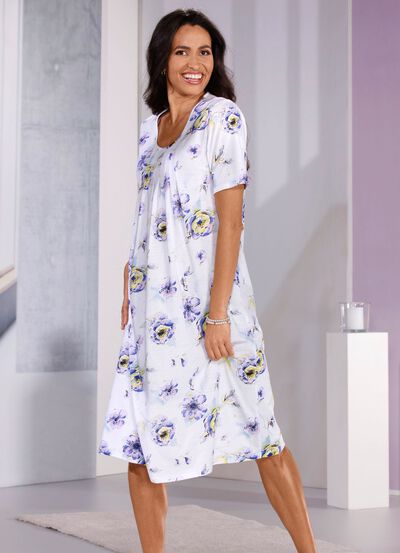 Nachthemd, knielang, met geweldige print en verfijnde plooien 