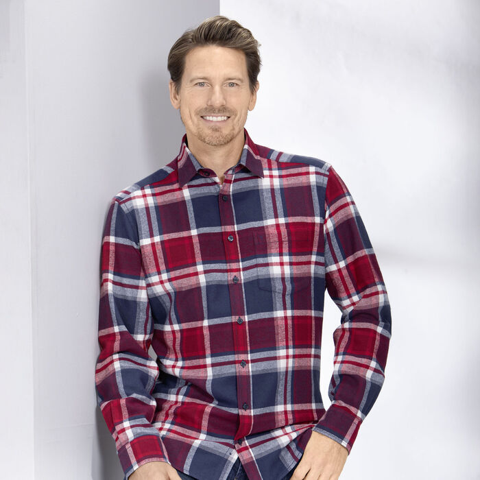 Geruit overhemd van "King's Road" ROOD-DONKERBLAUW-ECRU