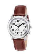 Radiogestuurd herenhorloge met leren band en spreektijdaanduiding 