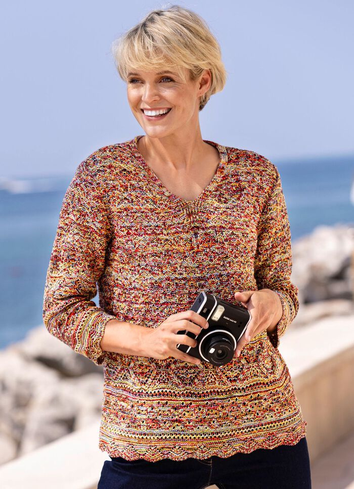 Trui gemaakt van gem&ecirc;leerd garen ROOD-GEEL-MULTICOLOR