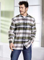 Geruit overshirt KHAKI-WOLLWEISS KARIERT