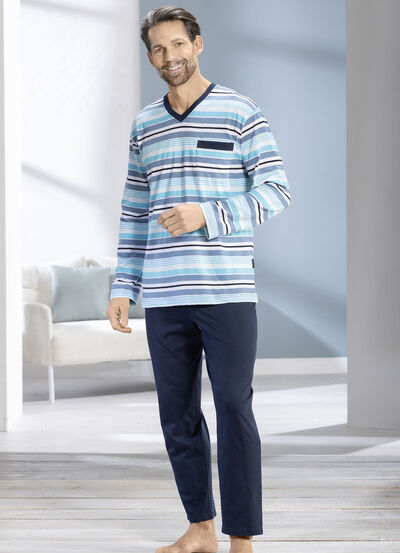 Twee-pack pyjama's met V-hals en open zomen 